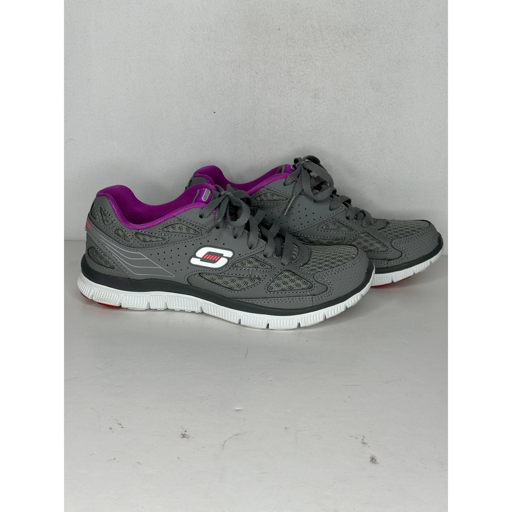 Skechers Flex Appeal Womens Grey Purple Athletic Training Shoes 11726 GYPR